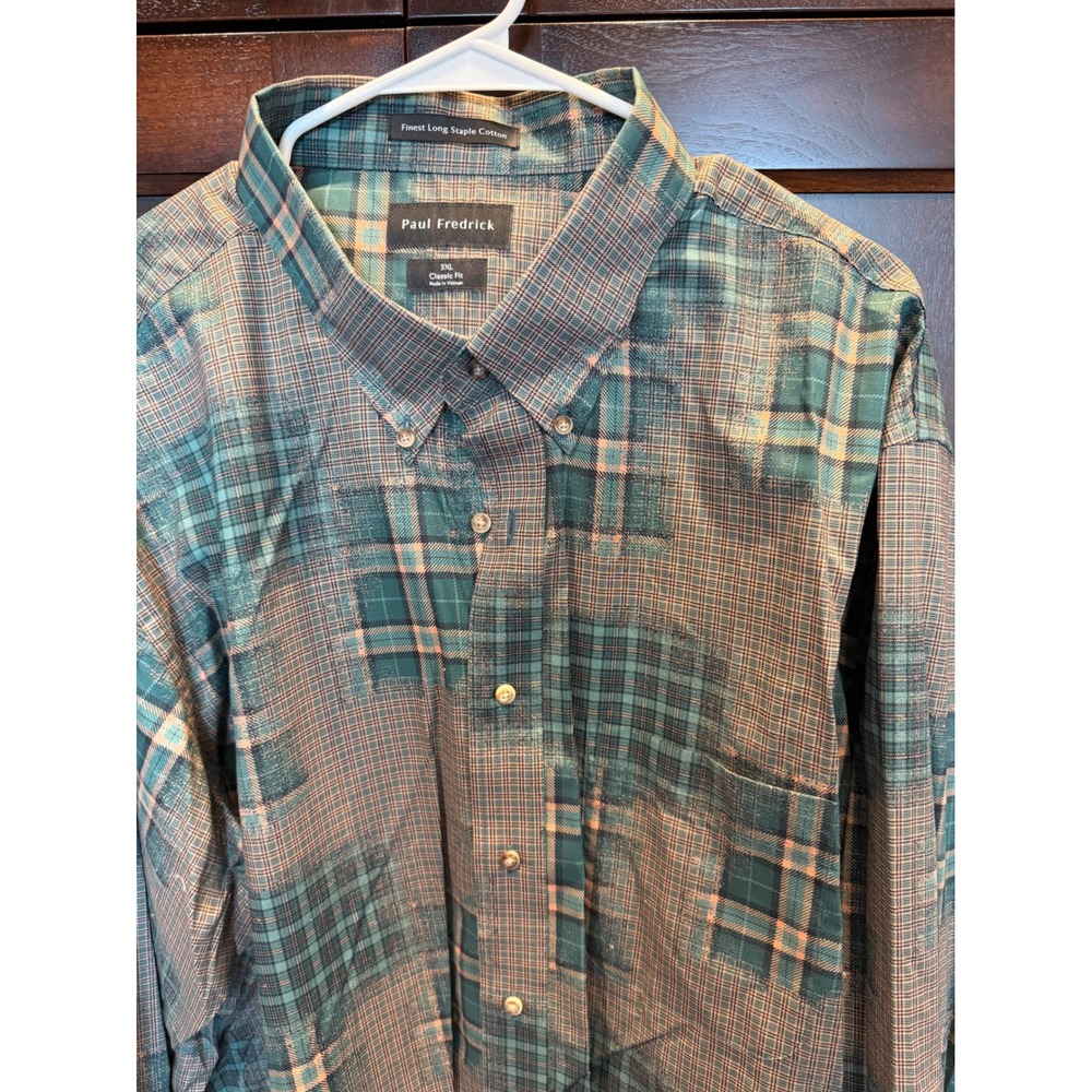 Paul Fredrick Mens 3XL Classic Fit Long Sleeve Plaid Button Down Cotton Shirt